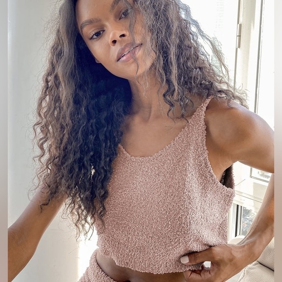 LULUS Teddy-To-Go Taupe Fuzzy Sweater Cropped Tank Top S NWT - Picture 1 of 7